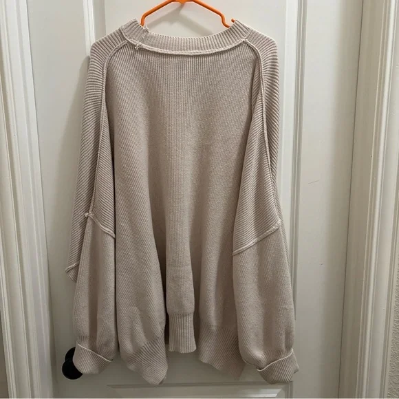Free People Easy Street Tunic Sweater Oversized Slouchy Ribbed Beige Large - Picture 4 of 4